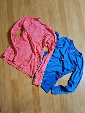 3/$10 - 1 Danskin Blue, 1 Saucony Coral- Long Sleeve Tops